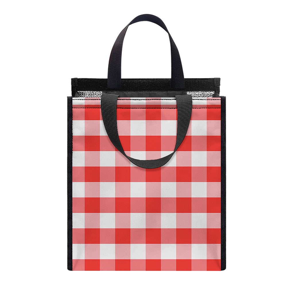 Red And White Gingham Pattern Print Insulated Lunch Tote