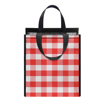 Red And White Gingham Pattern Print Insulated Lunch Tote
