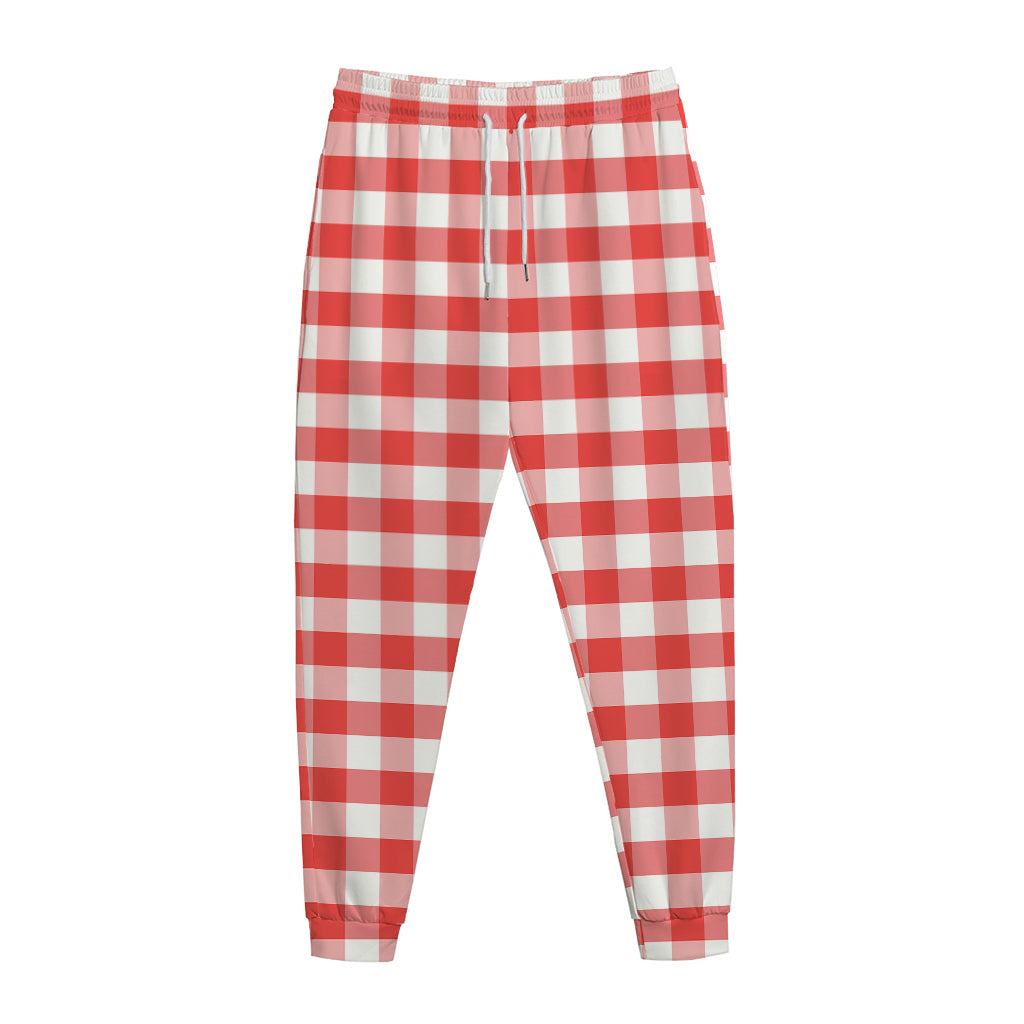 Red And White Gingham Pattern Print Jogger Pants