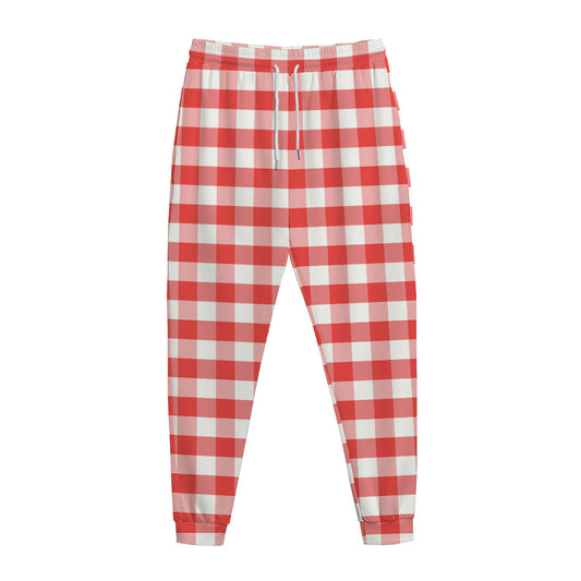 Red And White Gingham Pattern Print Jogger Pants