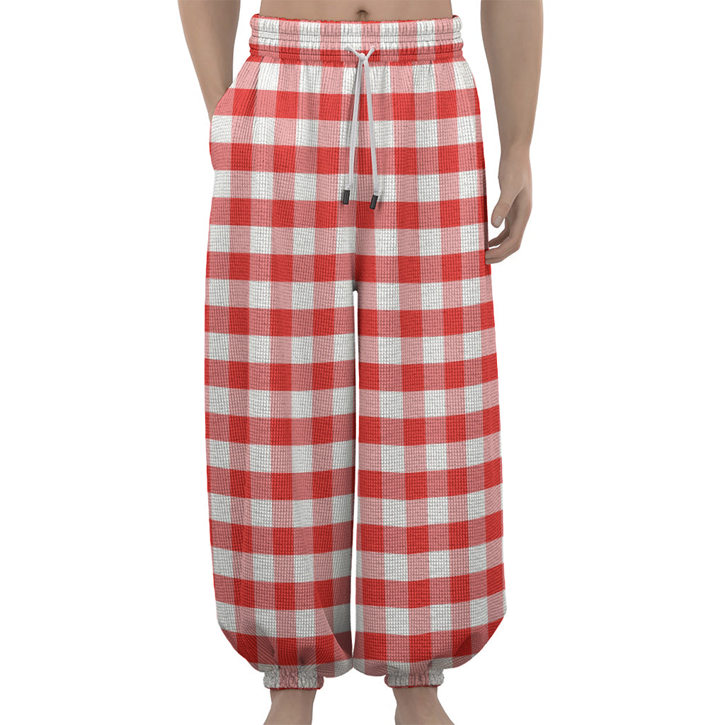 Red And White Gingham Pattern Print Lantern Pants