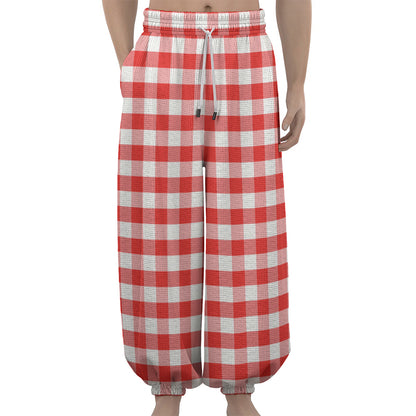 Red And White Gingham Pattern Print Lantern Pants