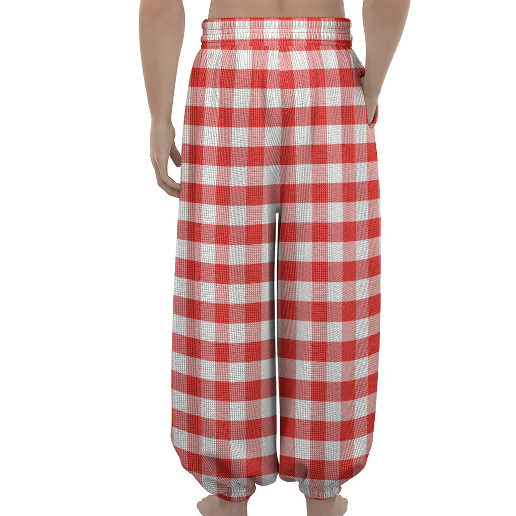 Red And White Gingham Pattern Print Lantern Pants