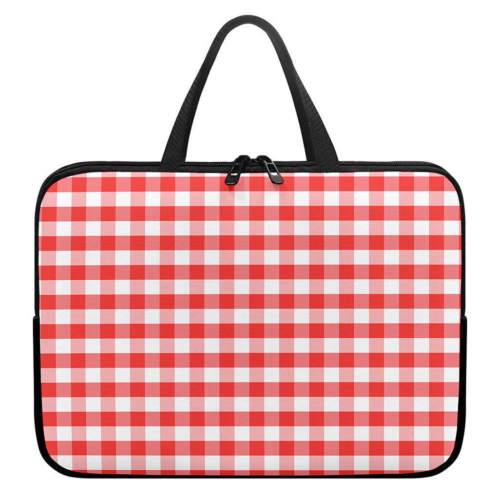 Red And White Gingham Pattern Print Laptop Sleeve With Handle