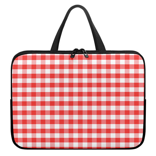 Red And White Gingham Pattern Print Laptop Sleeve With Handle