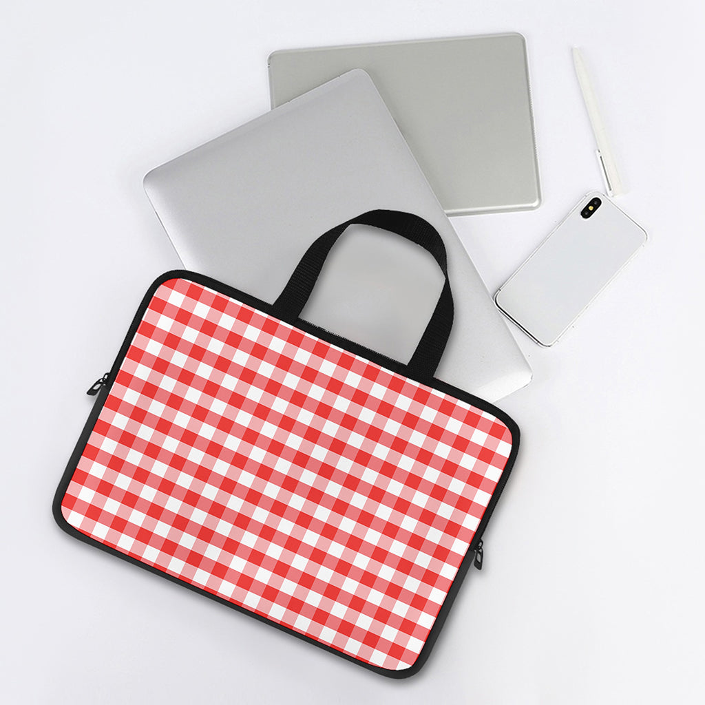 Red And White Gingham Pattern Print Laptop Sleeve With Handle