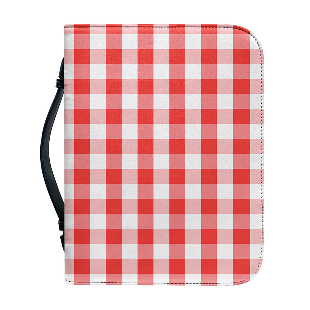 Red And White Gingham Pattern Print Leather Bible Cover