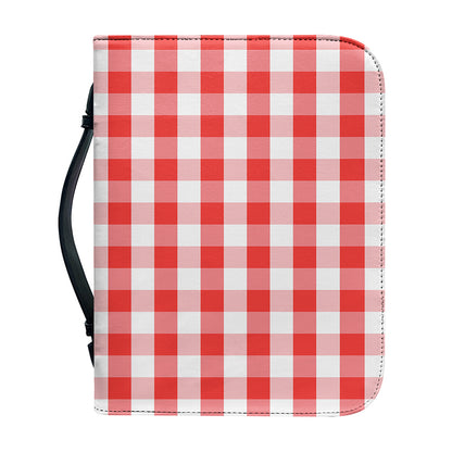 Red And White Gingham Pattern Print Leather Bible Cover
