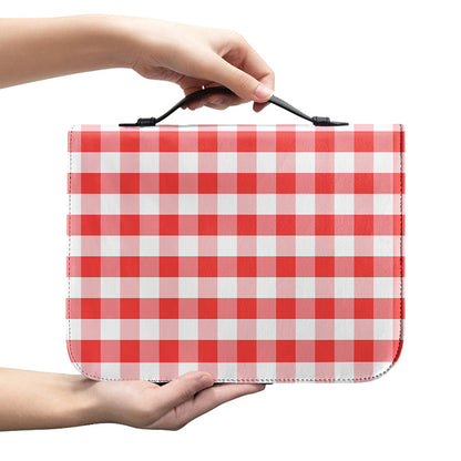 Red And White Gingham Pattern Print Leather Bible Cover