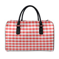 Red And White Gingham Pattern Print Leather Duffel Bag