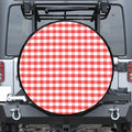 Red And White Gingham Pattern Print Leather Spare Tire Cover