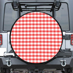 Red And White Gingham Pattern Print Leather Spare Tire Cover
