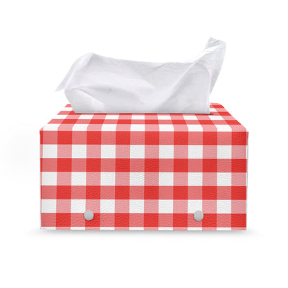Red And White Gingham Pattern Print Leather Tissue Box Cover