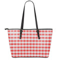 Red And White Gingham Pattern Print Leather Tote Bag With Zipper