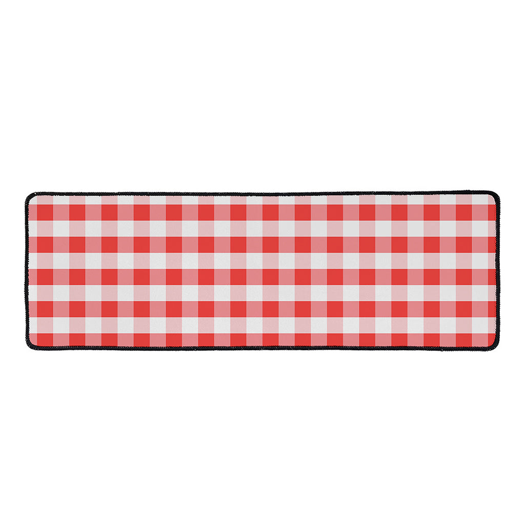 Red And White Gingham Pattern Print Long Kitchen Mat