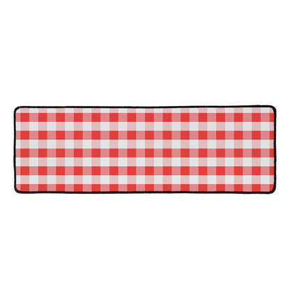 Red And White Gingham Pattern Print Long Kitchen Mat