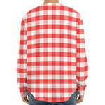Red And White Gingham Pattern Print Long Sleeve Baseball Jersey