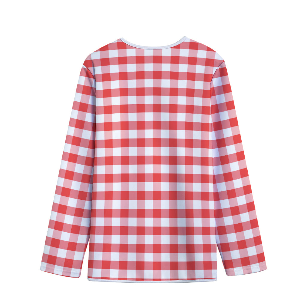 Red And White Gingham Pattern Print Long Sleeve Short Coat