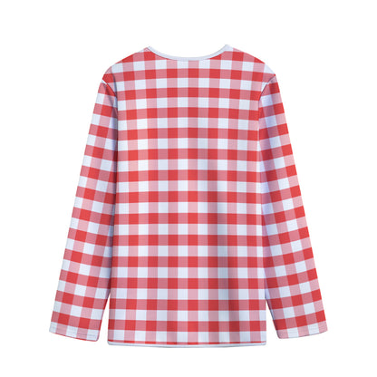 Red And White Gingham Pattern Print Long Sleeve Short Coat