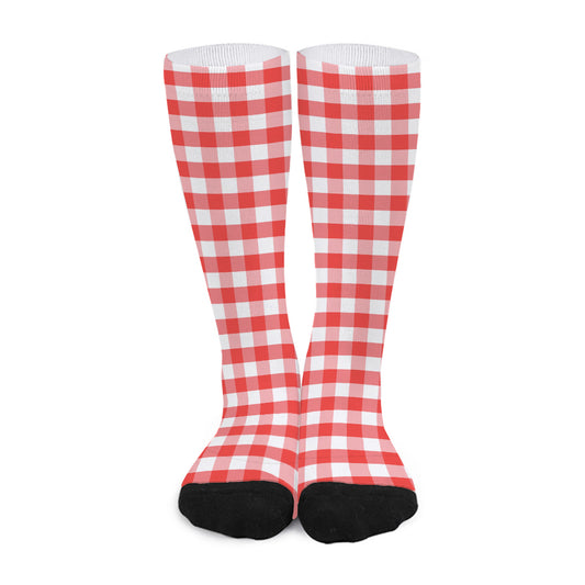 Red And White Gingham Pattern Print Long Socks