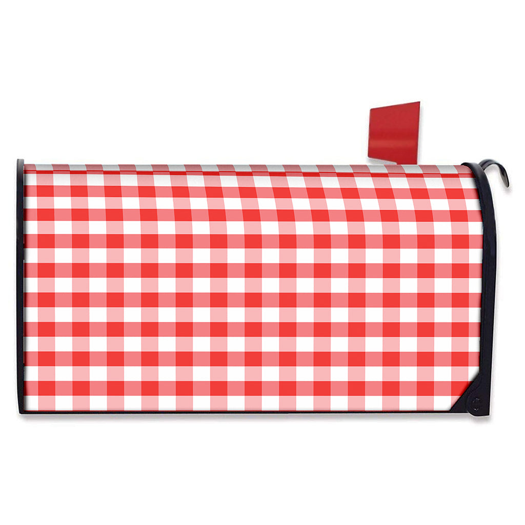 Red And White Gingham Pattern Print Mailbox Cover