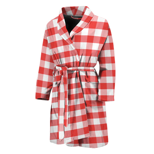Red And White Gingham Pattern Print Men's Bathrobe