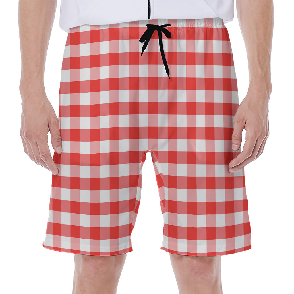 Red And White Gingham Pattern Print Men's Beach Shorts