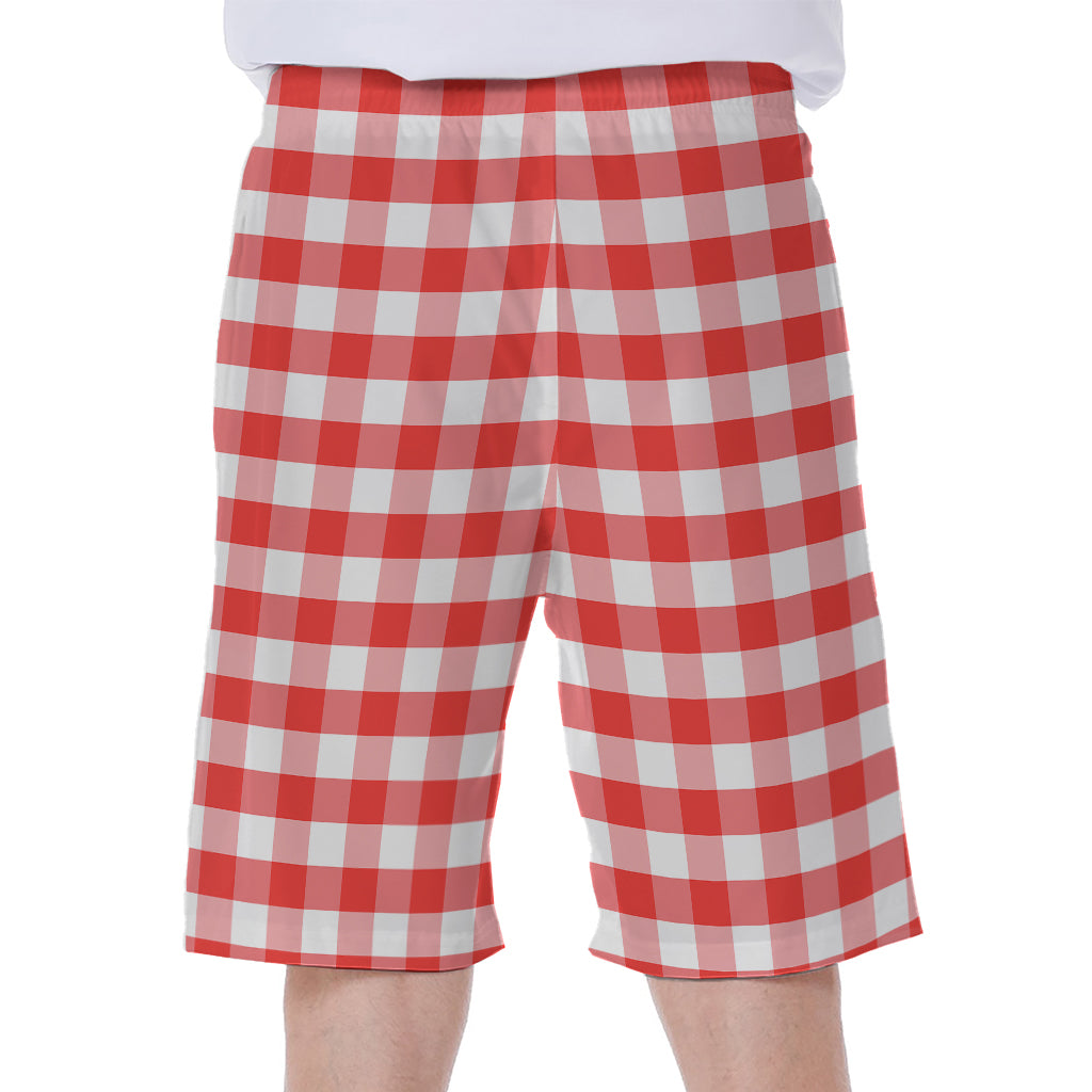 Red And White Gingham Pattern Print Men's Beach Shorts
