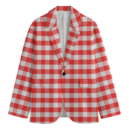 Red And White Gingham Pattern Print Men's Blazer