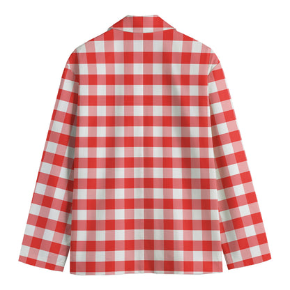 Red And White Gingham Pattern Print Men's Blazer