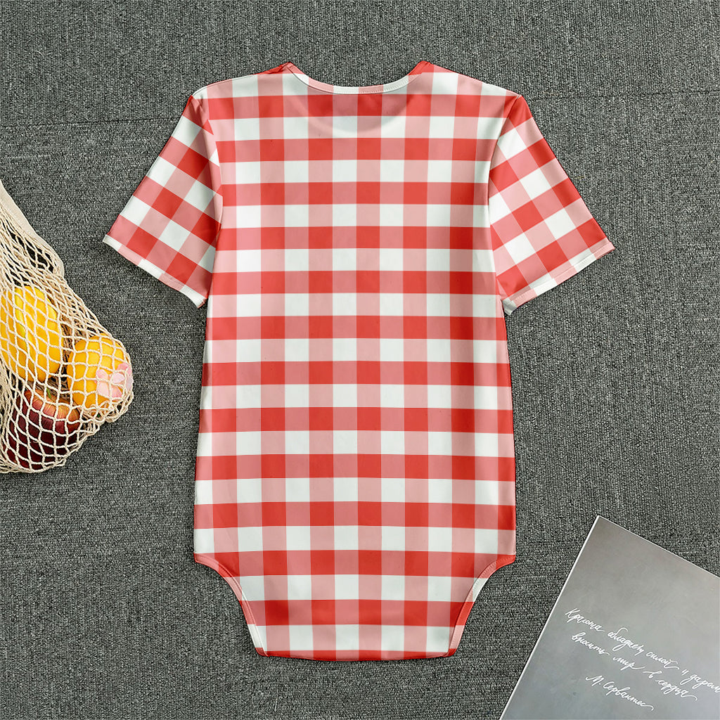 Red And White Gingham Pattern Print Men's Bodysuit
