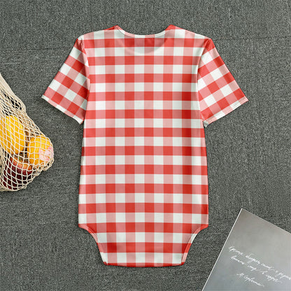 Red And White Gingham Pattern Print Men's Bodysuit
