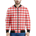 Red And White Gingham Pattern Print Men's Bomber Jacket