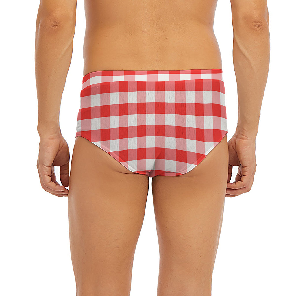 Red And White Gingham Pattern Print Men's Briefs