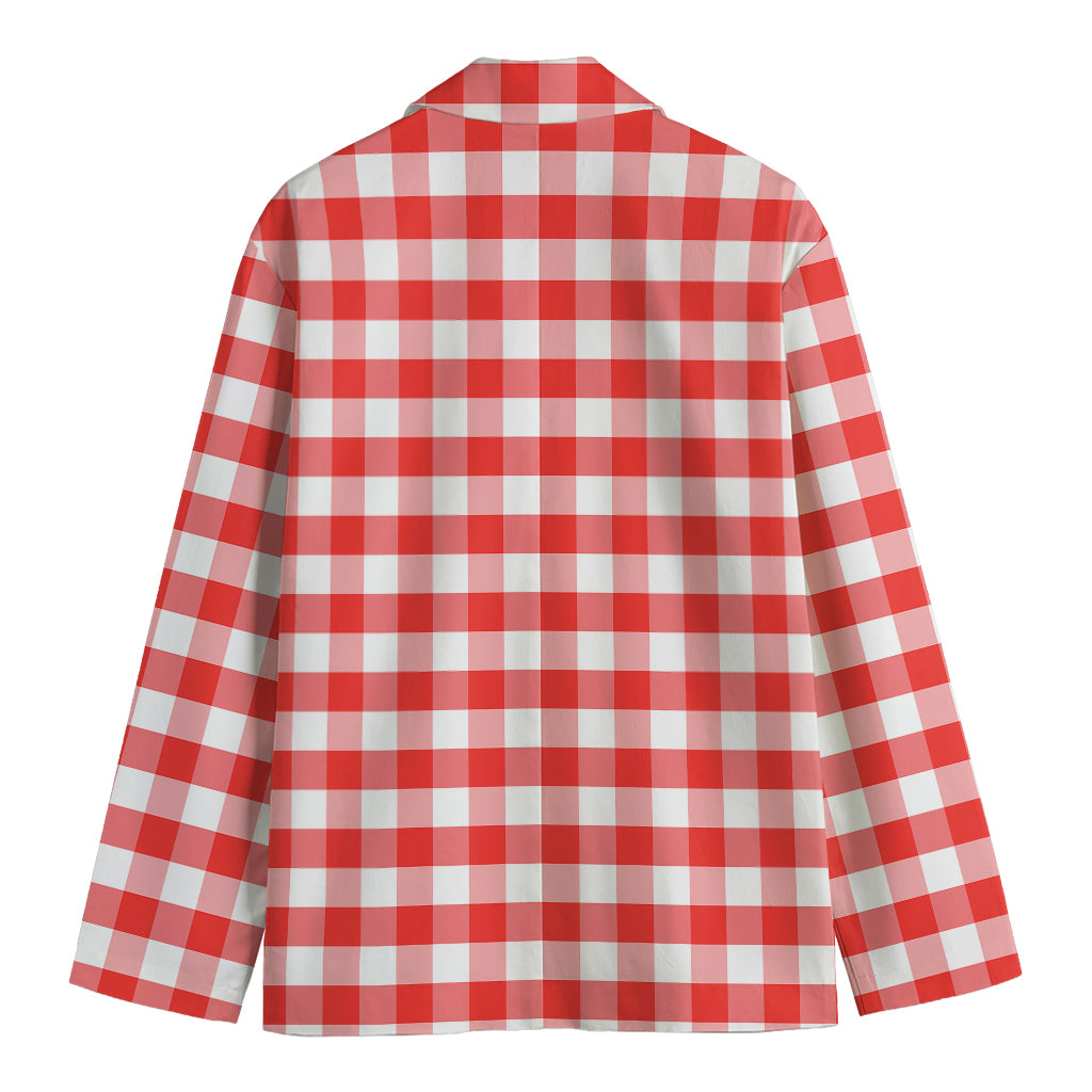 Red And White Gingham Pattern Print Men's Cotton Blazer