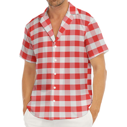 Red And White Gingham Pattern Print Men's Deep V-Neck Shirt