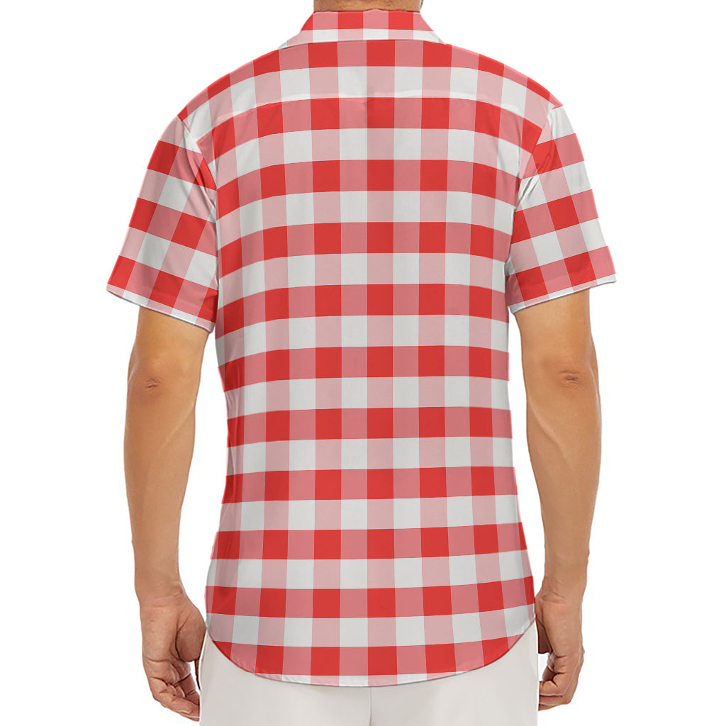Red And White Gingham Pattern Print Men's Deep V-Neck Shirt