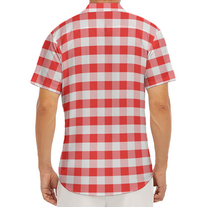 Red And White Gingham Pattern Print Men's Deep V-Neck Shirt