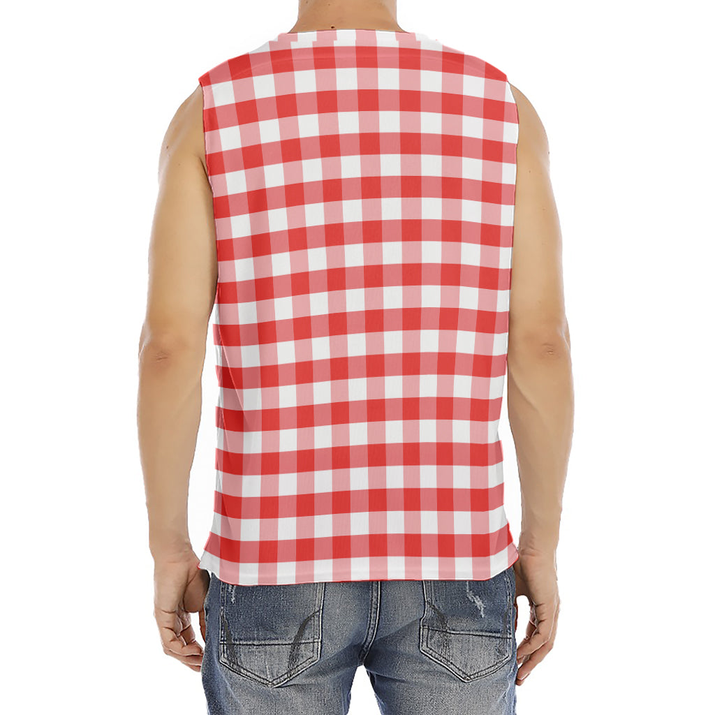 Red And White Gingham Pattern Print Men's Fitness Tank Top