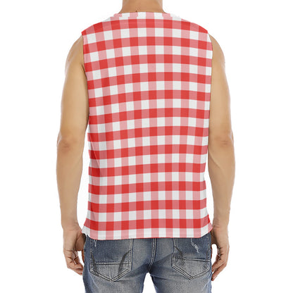 Red And White Gingham Pattern Print Men's Fitness Tank Top