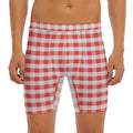 Red And White Gingham Pattern Print Men's Long Boxer Briefs