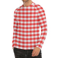 Red And White Gingham Pattern Print Men's Long Sleeve Rash Guard