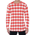 Red And White Gingham Pattern Print Men's Long Sleeve T-Shirt
