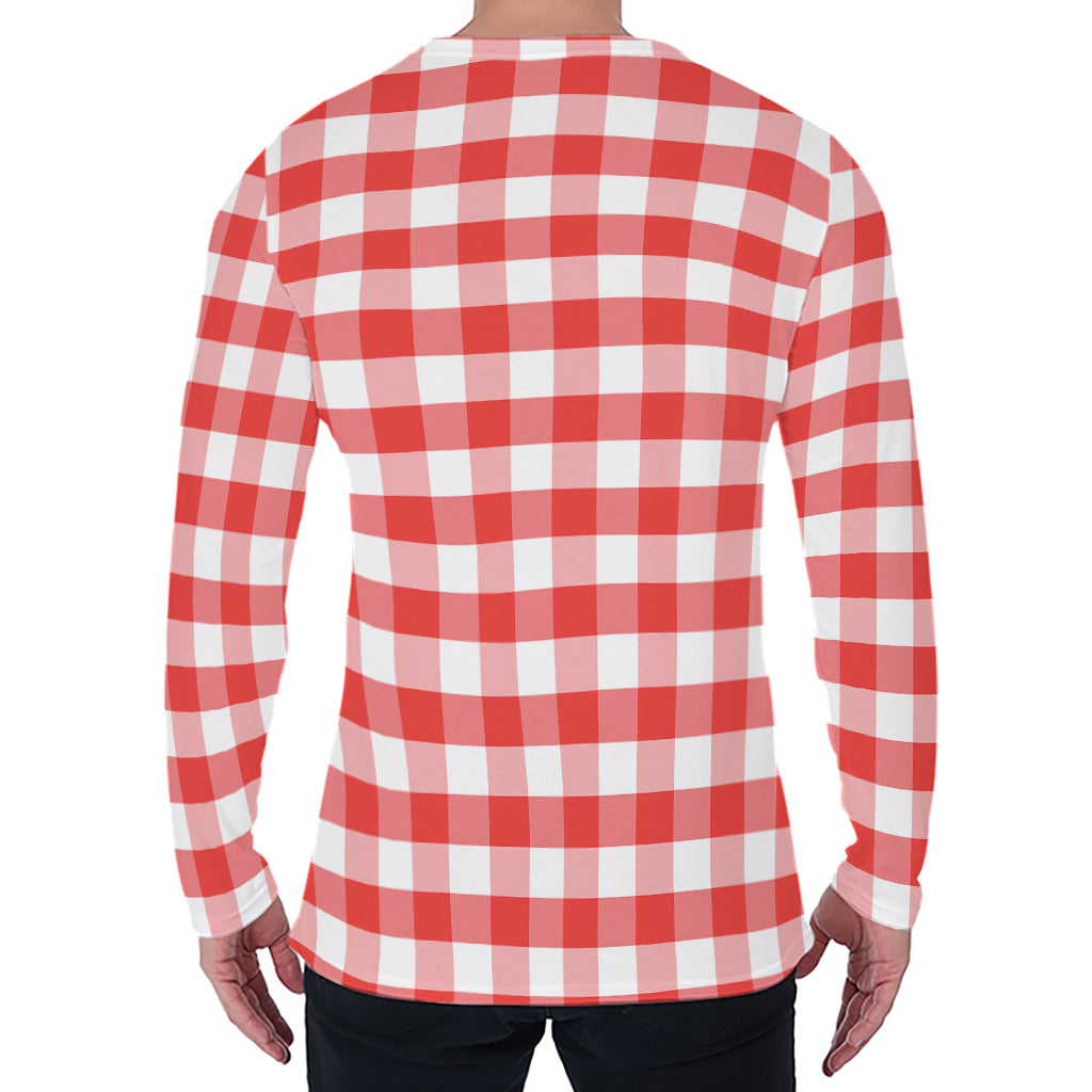 Red And White Gingham Pattern Print Men's Long Sleeve T-Shirt