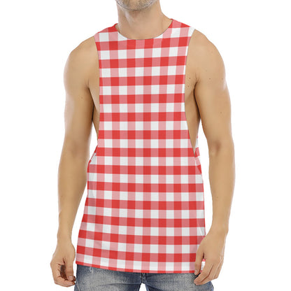 Red And White Gingham Pattern Print Men's Muscle Tank Top