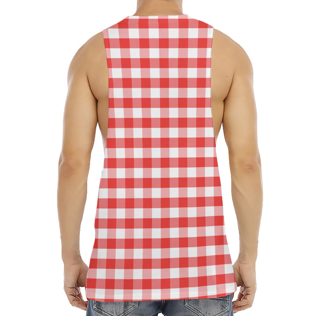 Red And White Gingham Pattern Print Men's Muscle Tank Top