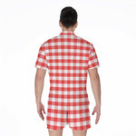Red And White Gingham Pattern Print Men's Rompers