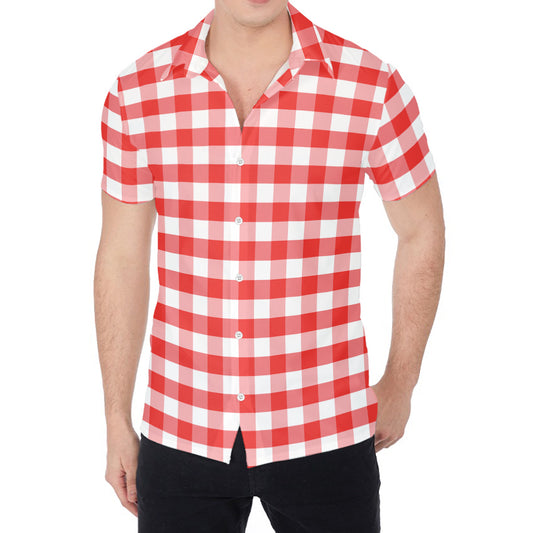 Red And White Gingham Pattern Print Men's Shirt