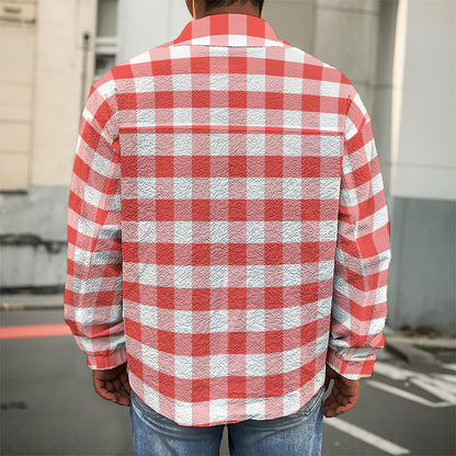 Red And White Gingham Pattern Print Men's Shirt Jacket