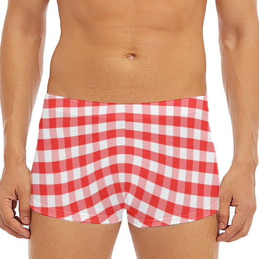 Red And White Gingham Pattern Print Men's Short Boxer Briefs